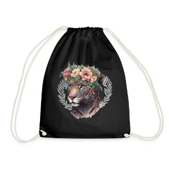 Aquarelle Jaguar Fleur Couronne Sauvage Chat Amoureux - Sac de sport léger - noir - Devant