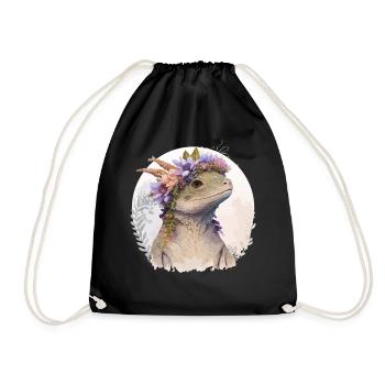 Aquarelle Lézard Fleur Couronne Floral Reptile Amour - Sac de sport léger - noir - Devant