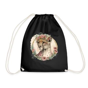 Cute Watercolor Cheetah Flower Crown Safari Animal - Drawstring Bag - black - Front
