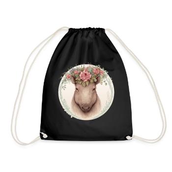 Mignon Sanglier Aquarelle Fleur Couronne Animal Love - Sac de sport léger - noir - Devant