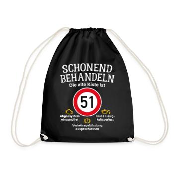 51. Geburtstag Schonend Behandeln 51 Alte Kiste 51 - Turnbeutel - Schwarz - Vorne