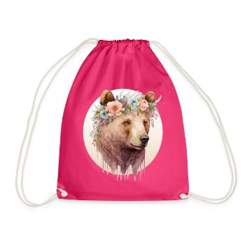 Aquarelle Brun Ours Grizzly Fleur Couronne Sauvage An - Sac de sport léger - fuchsia - Devant