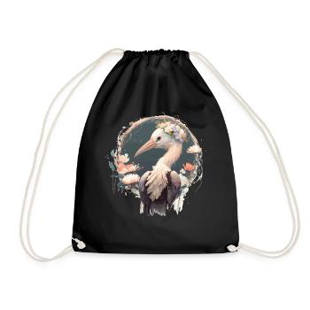 Cute Stork Bird Flower Crown Floral Birds - Turnbeutel - Schwarz - Vorne