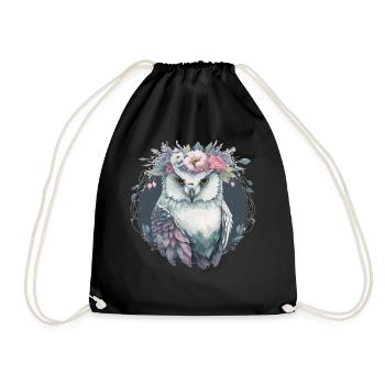 Fang des neiges mignon Fleur Fleur Couronne Oiseaux floraux - Sac de sport léger - noir - Devant
