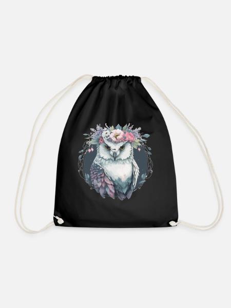 Cute Snow Owl Bird Flower Crown Floral Birds - Turnbeutel - Schwarz