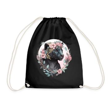 Floral Black Leopard Watercolor Flower Crown Graph - Turnbeutel - Schwarz - Vorne