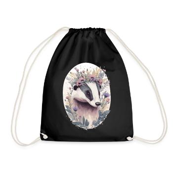 Mignon Miel Blaireau Fleur Couronne Floral Aquarelle A - Sac de sport léger - noir - Devant