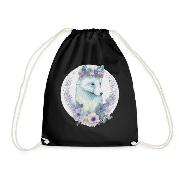 Fleur de renard arctique mignon Couronne Floral Aquarelle Ani - Sac de sport léger - noir - Devant