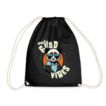 Only Good Vibes: Good Life Panda mit Sonnenbrille - Turnbeutel - Schwarz - Vorne