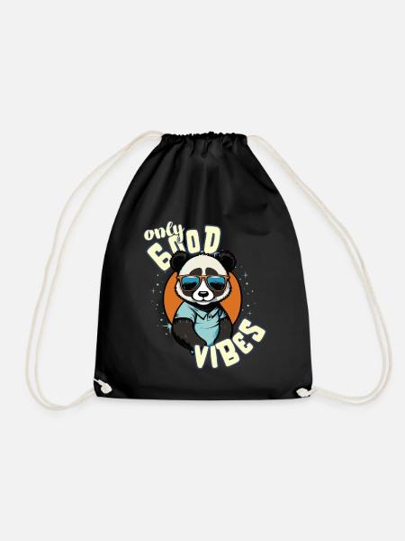Only Good Vibes: Good Life Panda mit Sonnenbrille - Turnbeutel - Schwarz
