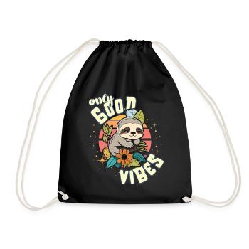 Only Good Vibes: Good Life Süßes Cartoon Faultier - Turnbeutel - Schwarz - Vorne