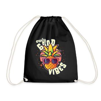 Only Good Vibes: Good Life Pineapple with Sunglasses - Drawstring Bag - black - Front