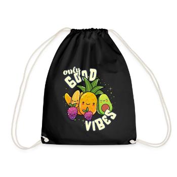 Only Good Vibes: Good Life Sweet Kawaii Fruit - Drawstring Bag - black - Front