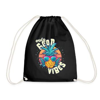 Only Good Vibes: Good Life Pineapple with Sunglasses - Drawstring Bag - black - Front