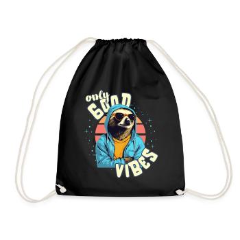 Only Good Vibes: Good Life Faultier mit Jacke - Turnbeutel - Schwarz - Vorne