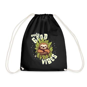 Only Good Vibes: Good Life Süßes Cartoon Faultier - Turnbeutel - Schwarz - Vorne