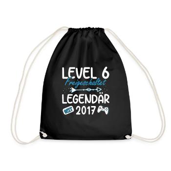 Level 6 Jahre Geburtstagsshirt Gamer 2017 - Turnbeutel - Schwarz - Vorne