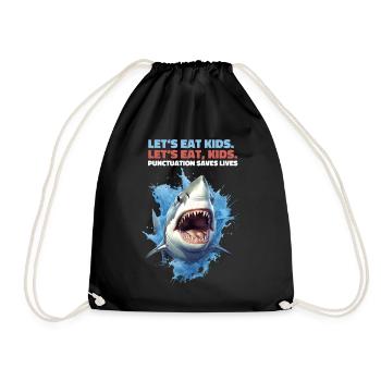 Permet de manger des enfants Grammaire Virgule Réglage Cadeau de requin - Sac de sport léger - noir - Devant