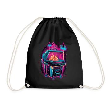 Vaporwave Grill Synthwave Grilling Gift Retro - Drawstring Bag - black - Front