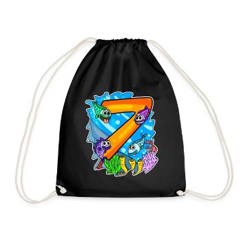 7 birthday 7 years old with animal motif - seven - Drawstring Bag - black - Front