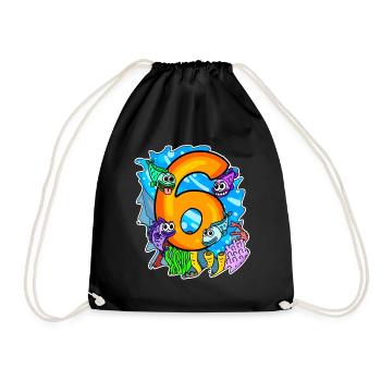 6 Birthday 6 years old with animal motif - six - Drawstring Bag - black - Front