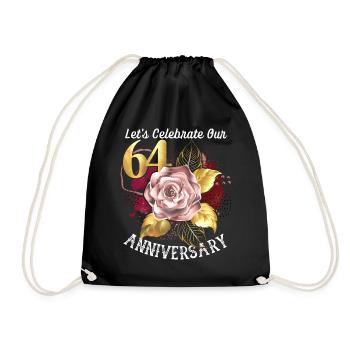 64th anniversary, anniversary celebration, wedding anniversary - Drawstring Bag - black - Front