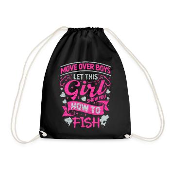 Anglerin Geschenk Angeln Fischen - Turnbeutel - Schwarz - Vorne