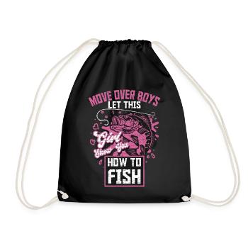 Angeln Fischen Anglerin Geschenk - Turnbeutel - Schwarz - Vorne