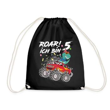 5. Geburtstag Kindergeburtstag Roar Ich Bin 5 - Turnbeutel - Schwarz - Vorne