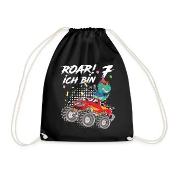 7. Geburtstag Kindergeburtstag Roar Ich Bin 7 - Turnbeutel - Schwarz - Vorne