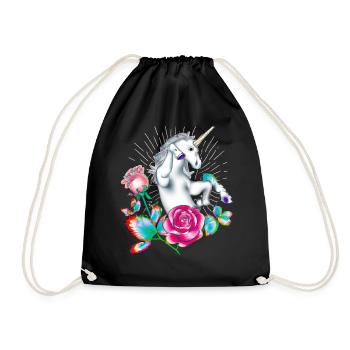 Enchanted Unicorn and Floral Fantasy - Drawstring Bag - black - Front