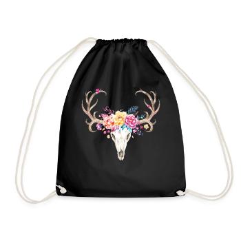 Trachtenshirt Damen Dirndl Trachten T-Shirt Hirsch - Turnbeutel - Schwarz - Vorne
