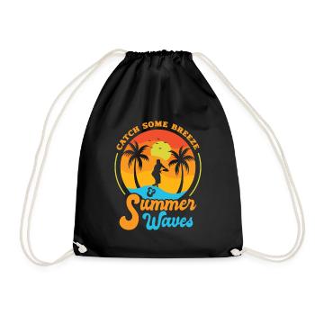 Frisbee Tropical Summer Vacation Flying Disc Sport - Drawstring Bag - black - Front