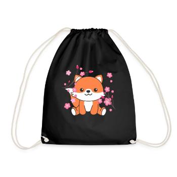 Fox cute animals for kids kawaii - Drawstring Bag - black - Front