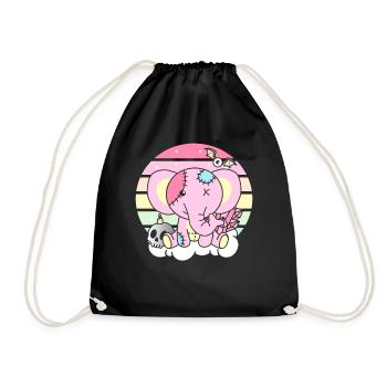 Kawaii Gothic Elephant Pastel Gothic Goth - Drawstring Bag - black - Front