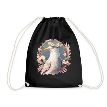 Seagull Bird Flower Crown Floral Seabirds - Turnbeutel - Schwarz - Vorne