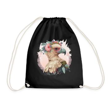 Cute Vulture Bird Flower Crown Floral Wild Birds - Drawstring Bag - black - Front