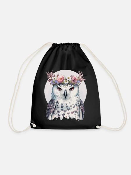 White Snow Owl Bird Flower Crown Floral Birds - Turnbeutel - Schwarz