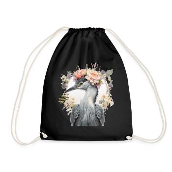 Watercolor Heron Freshwater Bird Flower Crown Flor - Drawstring Bag - black - Front