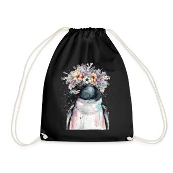 Mignon Pingouin Seabird Fleur Couronne Oiseaux Fleurs - Sac de sport léger - noir - Devant