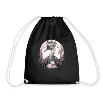 Cute Crane Bird Flower Crown Floral Birding - Drawstring Bag - black - Front