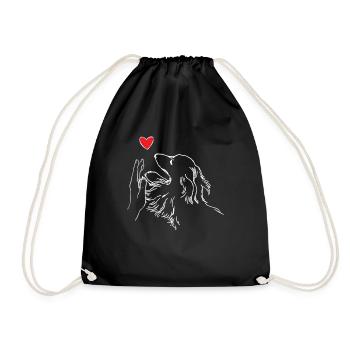 Long-haired dachshund heart hand dachshund gives high five - Drawstring Bag - black - Front
