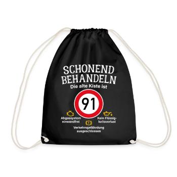 91. Geburtstag Schonend Behandeln 91 Alte Kiste 91 - Turnbeutel - Schwarz - Vorne