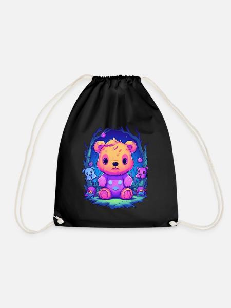 Cute Pink Bear Teddy Cuddly Toy - Drawstring Bag - black