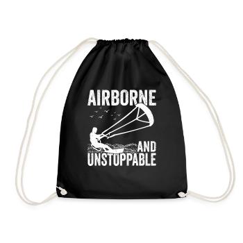 Kiteboarder Airborne Kite Surfer Kite Surfing - Drawstring Bag - black - Front
