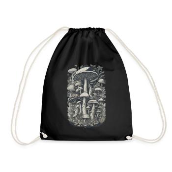 Mushroom picker mushroom in nature forest design - Drawstring Bag - black - Front
