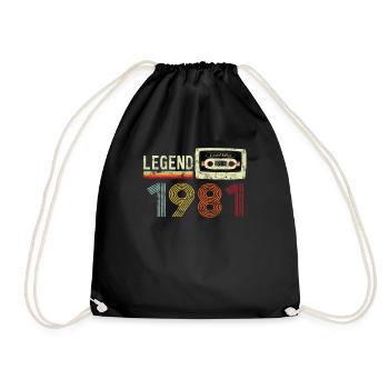 1981 Geburtstag Vintage Cassette - Turnbeutel - Schwarz - Vorne