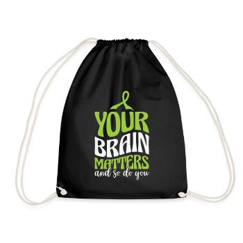 Mental Health Awareness Month Green Ribbon Support - Drawstring Bag - black - Front