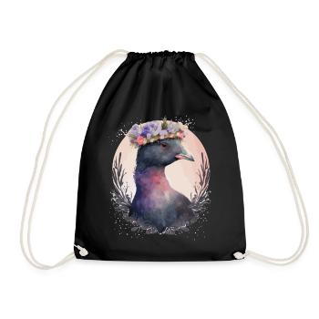 Cute Coot Bird Watching Flower Crown Floral Birdin - Drawstring Bag - black - Front