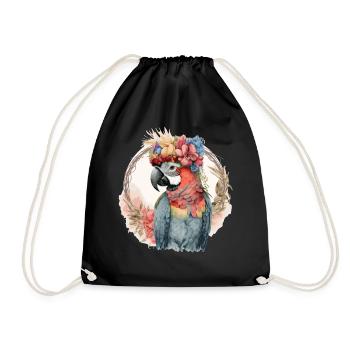 Colorful Parrot Watercolor Macaw Bird Flower Crown - Turnbeutel - Schwarz - Vorne